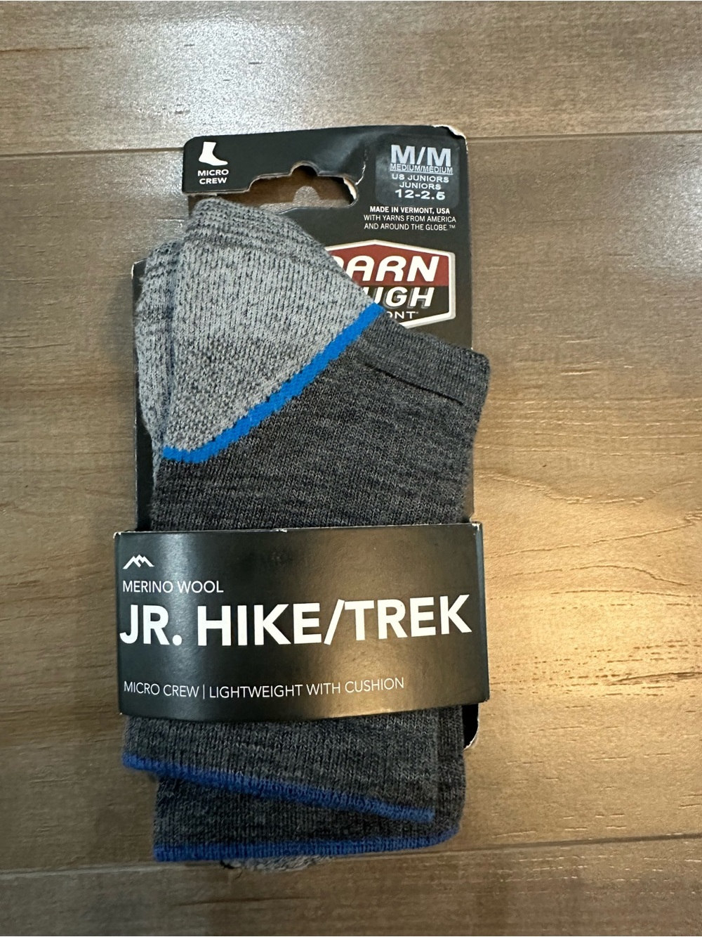 JR. Hike/Trek Merino Wool Kids Micro Crew Socks - Gray with Blue Trim
